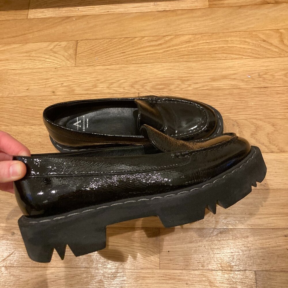 AQUATALIA Hayley Water Resistant Platform Loafer Patent Black Size 7.5